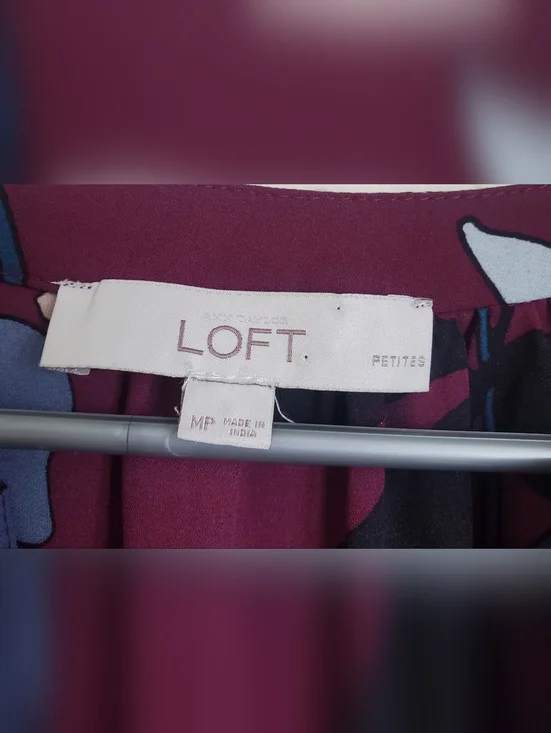 Loft Ann Taylor Flowy Tunic Blouse Long Sleeves Floral Plum Mulberry Wine Med - Picture 5 of 14